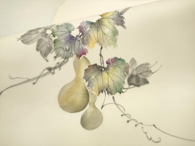平和屋着物●九寸名古屋帯　手描き　瓢箪　正絹　逸品　AABL2539pf