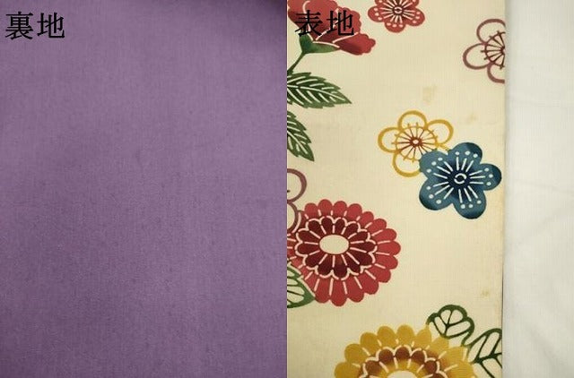 平和屋着物●塩瀬　九寸名古屋帯　型染め　草花文　正絹　逸品　AABL2540pf