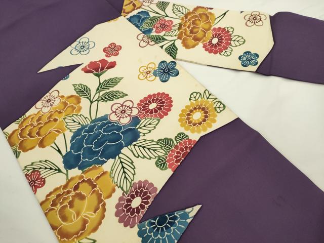 平和屋着物●塩瀬　九寸名古屋帯　型染め　草花文　正絹　逸品　AABL2540pf