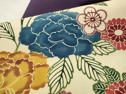 平和屋着物●塩瀬　九寸名古屋帯　型染め　草花文　正絹　逸品　AABL2540pf
