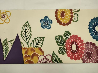 平和屋着物●塩瀬　九寸名古屋帯　型染め　草花文　正絹　逸品　AABL2540pf