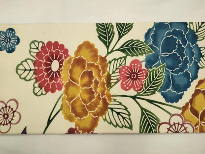 平和屋着物●塩瀬　九寸名古屋帯　型染め　草花文　正絹　逸品　AABL2540pf