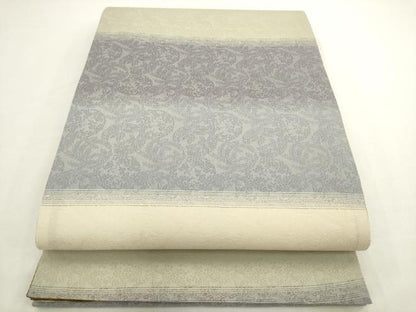 平和屋着物●両面全通柄袋帯　墨流し花文　銀糸　正絹　逸品　AABL2545pf