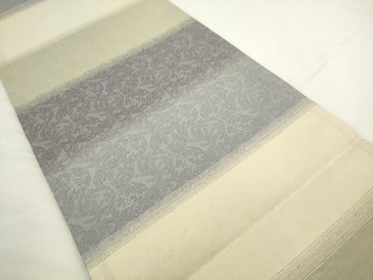 平和屋着物●両面全通柄袋帯　墨流し花文　銀糸　正絹　逸品　AABL2545pf
