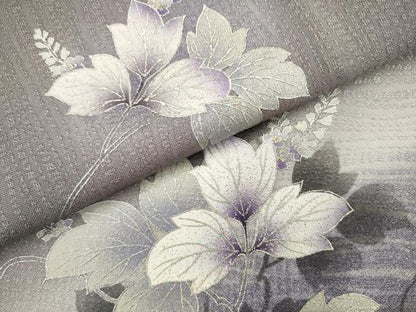 平和屋着物●太鼓柄袋帯　流水草花文　銀彩　銀通し地　正絹　逸品　AABL2547pf