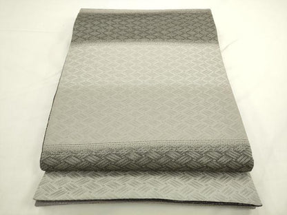 平和屋着物●太鼓柄袋帯　流水草花文　銀彩　銀通し地　正絹　逸品　AABL2547pf