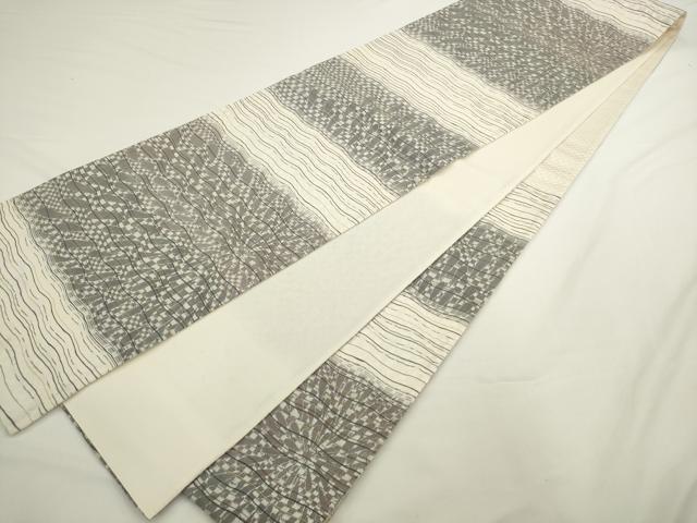 平和屋着物●六通柄袋帯　草木染　スレット　紙布　ムラ染　横段文　金糸　正絹　逸品　AABL2549pf