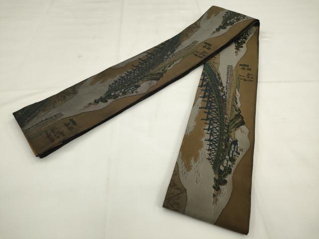 平和屋着物●男性　本場筑前博多織　小森草木染工房　両面角帯　風景文　証紙付き　正絹　逸品　AABL2554pf