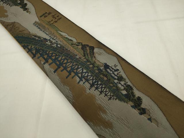 平和屋着物●男性　本場筑前博多織　小森草木染工房　両面角帯　風景文　証紙付き　正絹　逸品　AABL2554pf