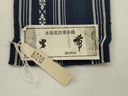 平和屋着物●男性　本場筑前博多織　角帯　献上　田中辰雄作　証紙付き　正絹　逸品　AABL2558pf