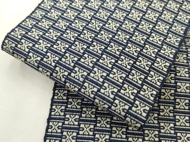平和屋着物●男性　本場筑前博多織　両面角帯　幾何学文様　正絹　逸品　AABL2560pf