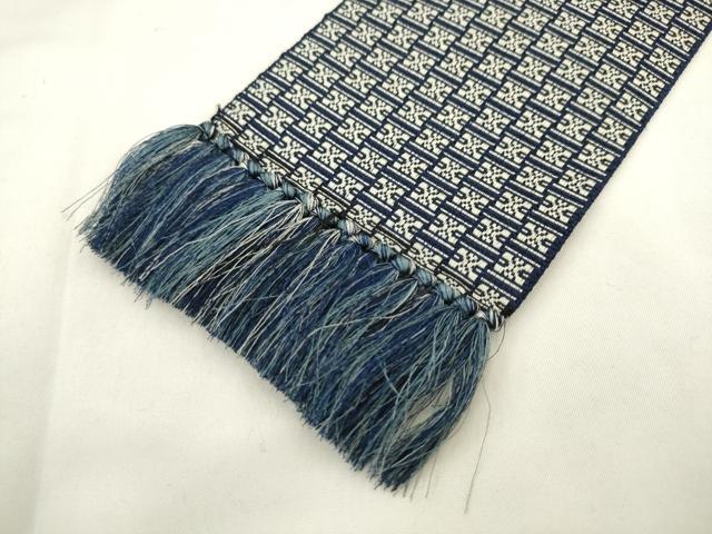 平和屋着物●男性　本場筑前博多織　両面角帯　幾何学文様　正絹　逸品　AABL2560pf