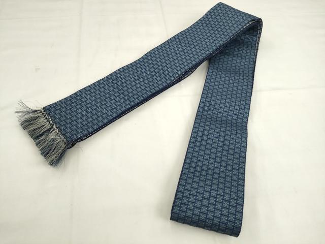 平和屋着物●男性　本場筑前博多織　両面角帯　幾何学文様　正絹　逸品　AABL2560pf