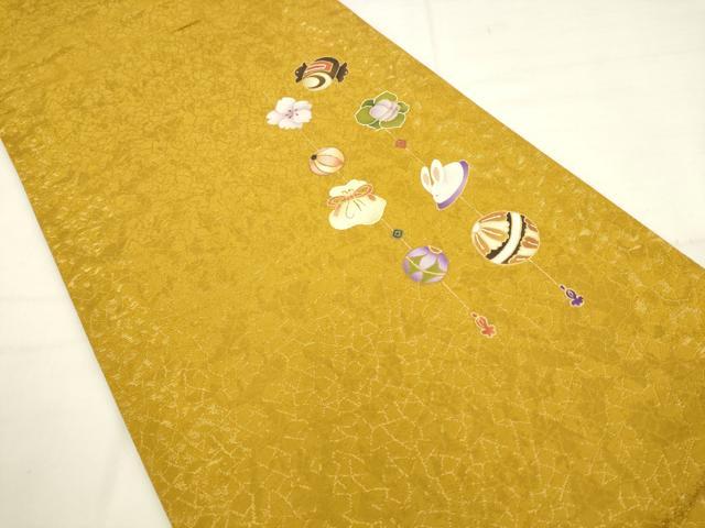 平和屋着物●太鼓柄袋帯　作家物　宝尽くし　金彩　金通し地　正絹　逸品　AABL2573pf
