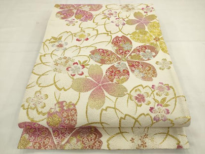 平和屋着物●六通柄袋帯　舞桜文　金銀糸　正絹　逸品　AABL2575pf