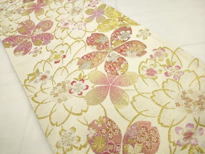 平和屋着物●六通柄袋帯　舞桜文　金銀糸　正絹　逸品　AABL2575pf