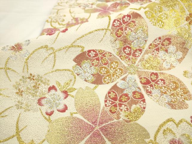 平和屋着物●六通柄袋帯　舞桜文　金銀糸　正絹　逸品　AABL2575pf