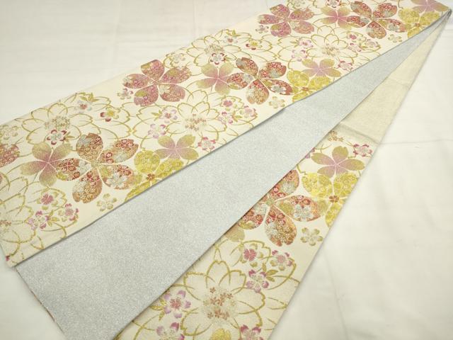 平和屋着物●六通柄袋帯　舞桜文　金銀糸　正絹　逸品　AABL2575pf