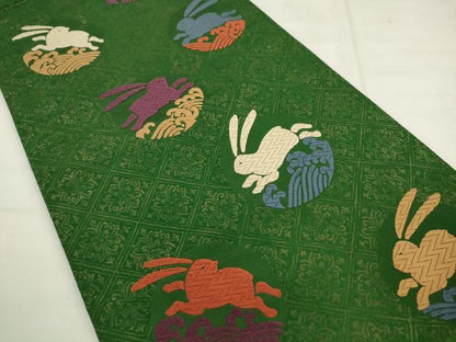 平和屋着物●ファッションデザイナー 花井幸子　六通柄袋帯　唐織　跳兎　金糸　正絹　逸品　AABL2579pf
