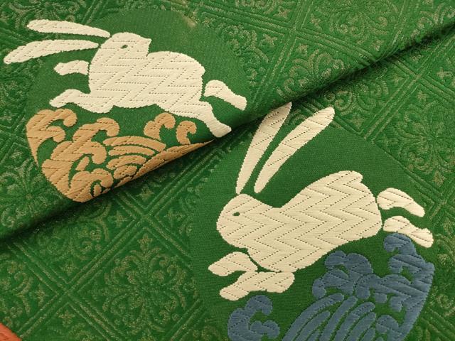 平和屋着物●ファッションデザイナー 花井幸子　六通柄袋帯　唐織　跳兎　金糸　正絹　逸品　AABL2579pf