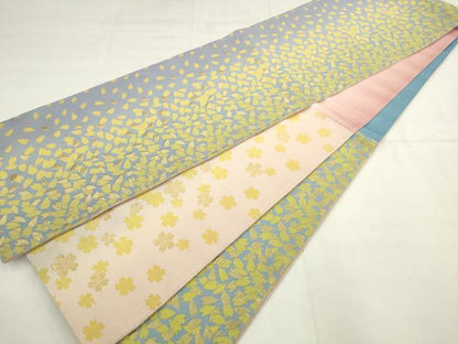 平和屋着物●両面六通柄袋帯　舞桜文　金糸　正絹　逸品　AABL2586pf