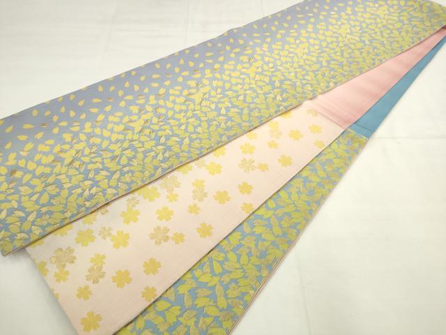 平和屋着物●両面六通柄袋帯　舞桜文　金糸　正絹　逸品　AABL2586pf