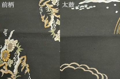 平和屋着物●六通柄袋帯　唐織　雪壽鴛鴦図　黒地　金糸　正絹　逸品　AABL2589pf