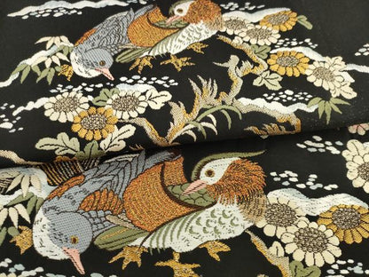 平和屋着物●六通柄袋帯　唐織　雪壽鴛鴦図　黒地　金糸　正絹　逸品　AABL2589pf