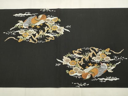 平和屋着物●六通柄袋帯　唐織　雪壽鴛鴦図　黒地　金糸　正絹　逸品　AABL2589pf