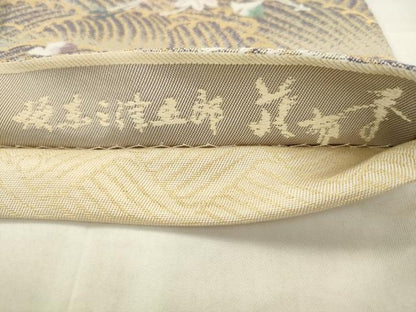 平和屋着物●十代目 歌舞伎役者　坂東三津五郎　六通柄袋帯　立波花文　金糸　正絹　逸品　AABL2590pf