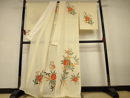 平和屋着物＊夏物　訪問着　絽　草花文　正絹　逸品　AABL2602jd