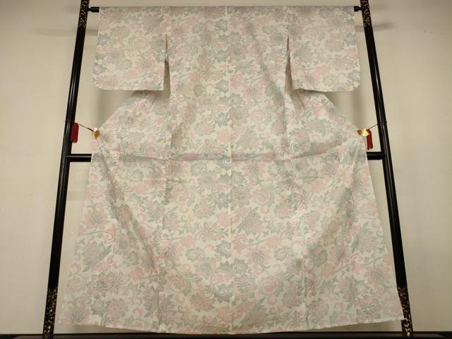 平和屋着物＊夏物　小紋　紗　花唐草文　洗える着物　AABL2603jd