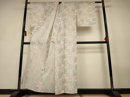 平和屋着物＊夏物　小紋　紗　花唐草文　洗える着物　AABL2603jd