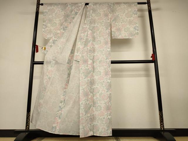 平和屋着物＊夏物　小紋　紗　花唐草文　洗える着物　AABL2603jd