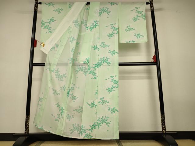 平和屋着物＊夏物　小紋　絽　草花文　暈し染め　洗える着物　AABL2604jd
