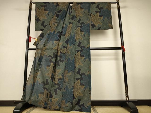 平和屋着物＊夏物　小紋　紗　楓文　洗える着物　AABL2607jd