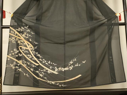 平和屋着物＊夏物　訪問着　絽　熨斗花文　黒地　金彩　正絹　逸品　AABL2609jd