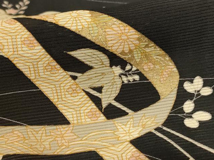 平和屋着物＊夏物　訪問着　絽　熨斗花文　黒地　金彩　正絹　逸品　AABL2609jd