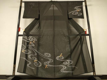 平和屋着物＊夏物　訪問着　絽　流水文　勝虫　金彩　正絹　逸品　AABL2612jd