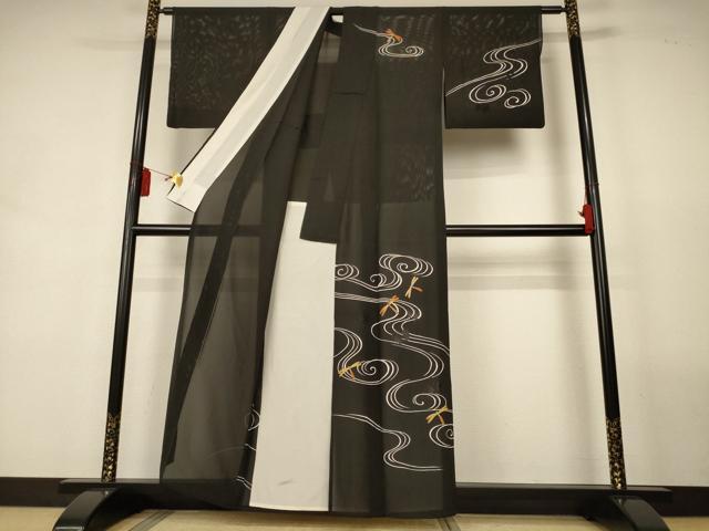 平和屋着物＊夏物　訪問着　絽　流水文　勝虫　金彩　正絹　逸品　AABL2612jd