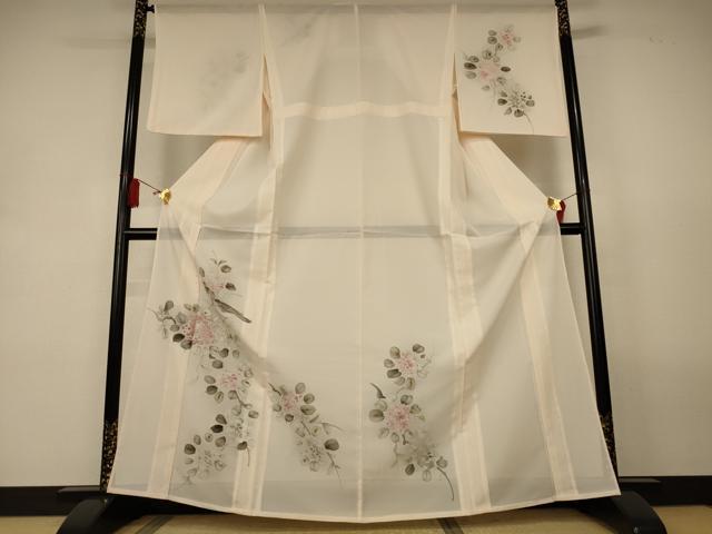 平和屋着物＊夏物　訪問着　絽　手描き　花鳥文　洗える着物　AABL2613jd
