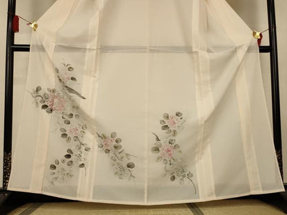 平和屋着物＊夏物　訪問着　絽　手描き　花鳥文　洗える着物　AABL2613jd