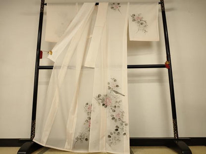 平和屋着物＊夏物　訪問着　絽　手描き　花鳥文　洗える着物　AABL2613jd