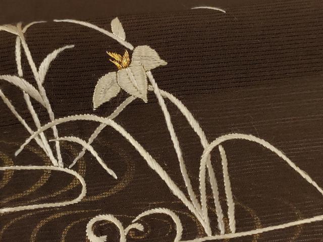 平和屋着物＊夏物　訪問着　絽　刺繍　流水草花文　金彩　正絹　逸品　AABL2614jd