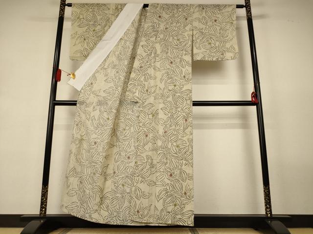 平和屋着物＊夏物　小紋　紗　草花文　洗える着物　AABL2619jd