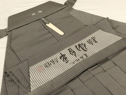 平和屋着物＊夏物　男性　茶喜仙台平　馬乗り袴　縦絽　縞　正絹　逸品　AABL2625jd