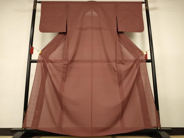 平和屋着物＊夏物　色無地　変わり絽　茶褐色　正絹　逸品　AABL2636jd
