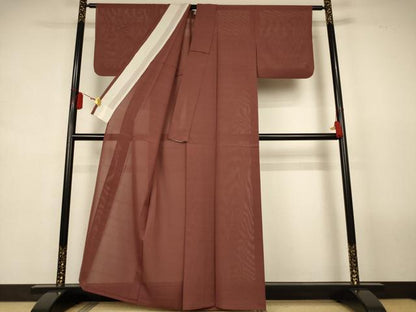 平和屋着物＊夏物　色無地　変わり絽　茶褐色　正絹　逸品　AABL2636jd