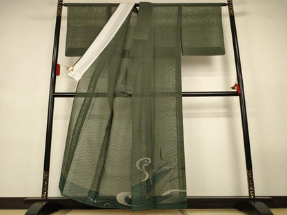 平和屋着物＊夏物　訪問着　絽紬　流水枝葉文　金彩　正絹　逸品　未使用　AABL2638jd