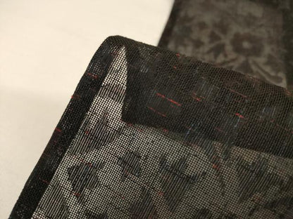 平和屋着物＊夏物　小紋　紗　幾何学花文　黒地　正絹　逸品　AABL2644jd